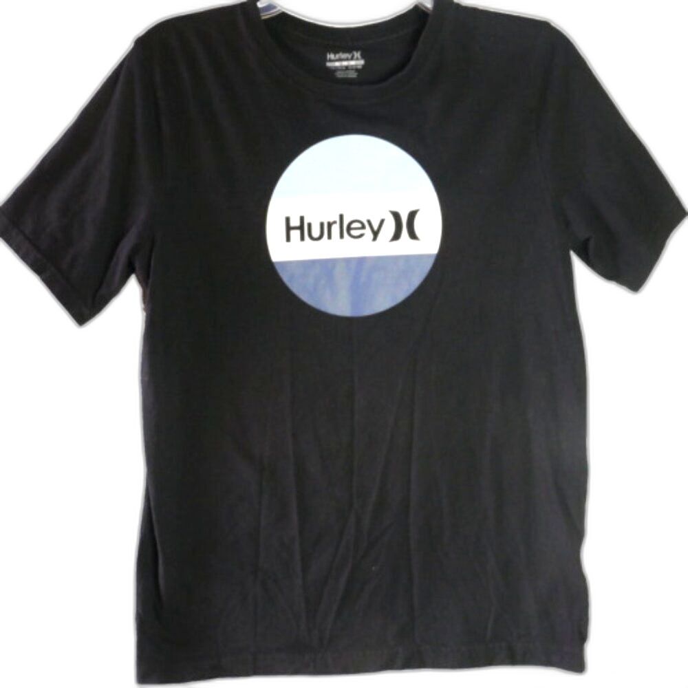 Hurley Youth Size XL ( 13-15 Years) Black T Shirt w Blue & White Logo